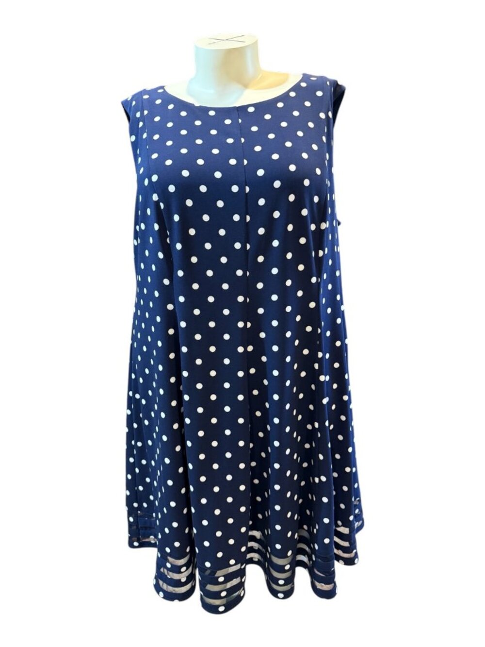 Jessica Howard 24W Navy Blue & White Polka Dot Sleeveless Lined Midi Dress